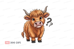 Fluffy highland cow with question marks brown horns Product Image 1