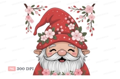 Cheerful gnome adorned with pink blossoms flowers Product Image 1