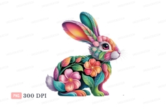 Colorful floral bunny illustration rabbit flowers Product Image 1
