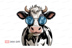 Black white cow wearing blue glasses image Product Image 1