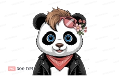 Cool panda wearing sunglasses and bandana flowers jacket Product Image 1