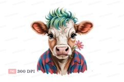 Fluffy Cow With Blue Hair And Flower animal mammal Product Image 1