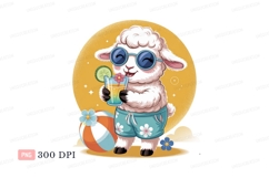 Fluffy sheep enjoys summer drink sunglasses beachball Product Image 1