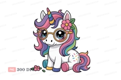 Cute unicorn with rainbow mane and glasses tail horn Product Image 1