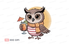 Cute owl holding cocktail drink umbrella Product Image 1