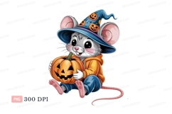 Cute mouse holding jack o lantern halloween pumpkin Product Image 1