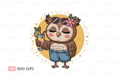 Cute owl wearing sunglasses and holding cocktail cartoon Product Image 1