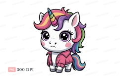 Sad unicorn wearing pink jacket fantasy magical Product Image 1