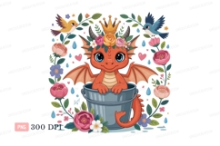 Cute orange dragon wearing crown and flowers image Product Image 1