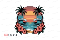Tropical sunset beach ocean waves image Product Image 1