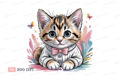 Kitten wearing bow tie and sweater feline animal Product Image 1