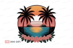 Sunset palms ocean island flowers image Product Image 1