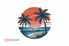 Tropical sunset ocean palms beach trees Product Image 1