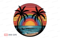 Tropical beach sunset rainbow palms ocean Product Image 1