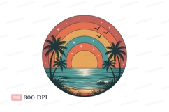 Tropical sunset beach scene with palm trees ocean Product Image 1