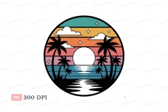 Sunset palms ocean view beach clouds Product Image 1