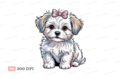 Fluffy white puppy wearing pink bow image Product Image 1