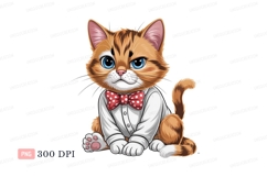 Orange tabby cat wearing white shirt red bow tie image Product Image 1