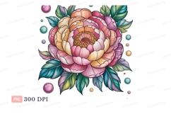 Colorful peony with leaves and bubbles flower pink Product Image 1