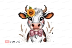 Adorable cow with sunflower and bowtie calf animal Product Image 1