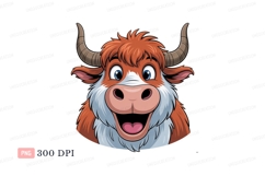 Happy cartoon bull face animal horns Product Image 1