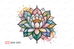 Colorful lotus mandala watercolor splashes floral Product Image 1