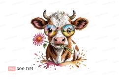 Cow wearing glasses holding flower pink green Product Image 1