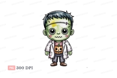 Cute green monster with pumpkin halloween Product Image 1