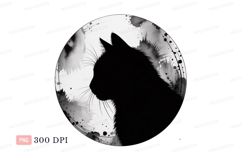 Black cat profile watercolor silhouette Product Image 1