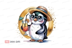 Adorable penguin with hat and cocktail animal cute Product Image 1