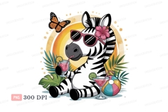 Zebra wearing sunglasses drinking cocktails butterfly Product Image 1
