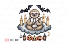 Sloth Halloween cloud candles bats pumpkins image Product Image 1