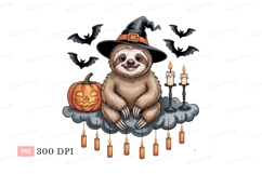Halloween sloth witch pumpkin bats candles Clipart Product Image 1