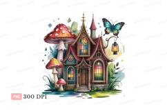 Whimsical Mushroom House Butterfly Lantern fantasy Product Image 1