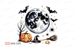 Spooky Halloween Moon Bats Pumpkin Witch Hat image Product Image 1