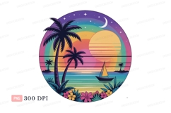 Tropical sunset sailboat beach palms image Product Image 1