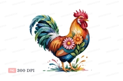 Colorful rooster with flowers feathers nature Product Image 1