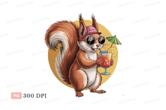 Cool squirrel enjoying summer drink animal cartoon Product Image 1