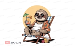 Relaxing sloth with tropical drink animal cartoon Product Image 1