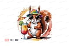 Cheerful squirrel with colorful hat and cocktail animal Product Image 1