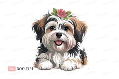 Fluffy dog with pink flower puppy canine Product Image 1