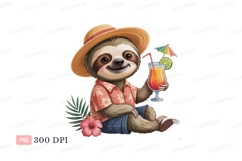 Tropical sloth with cocktail and hibiscus straw Product Image 1