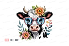 Cow wearing pink glasses and flowers sunflower Product Image 1