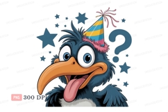 Blue bird wearing party hat with tongue out image Product Image 1