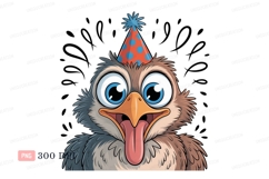 Funny bird wearing party hat cartoon Product Image 1