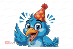 Blue bird wearing party hat polka Product Image 1