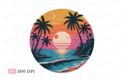 Tropical sunset beach palm trees ocean image Product Image 1