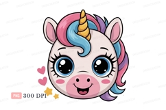 Cute unicorn face with colorful mane pink blue Product Image 1