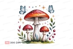 Red spotted mushrooms and butterflies white spots Product Image 1