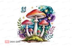 Whimsical mushrooms and butterfly stars fantasy Product Image 1